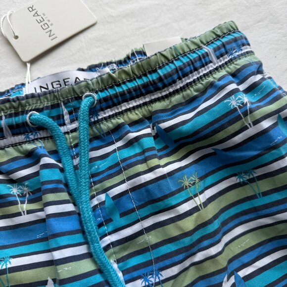 NWT Ingear Boys Striped Swim Trunks With Drawstring Size 8/10 Green & Blue - Picture 3 of 5